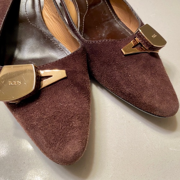 Tod's Suede Slingback Pumps in Brown - Picture 4 of 9